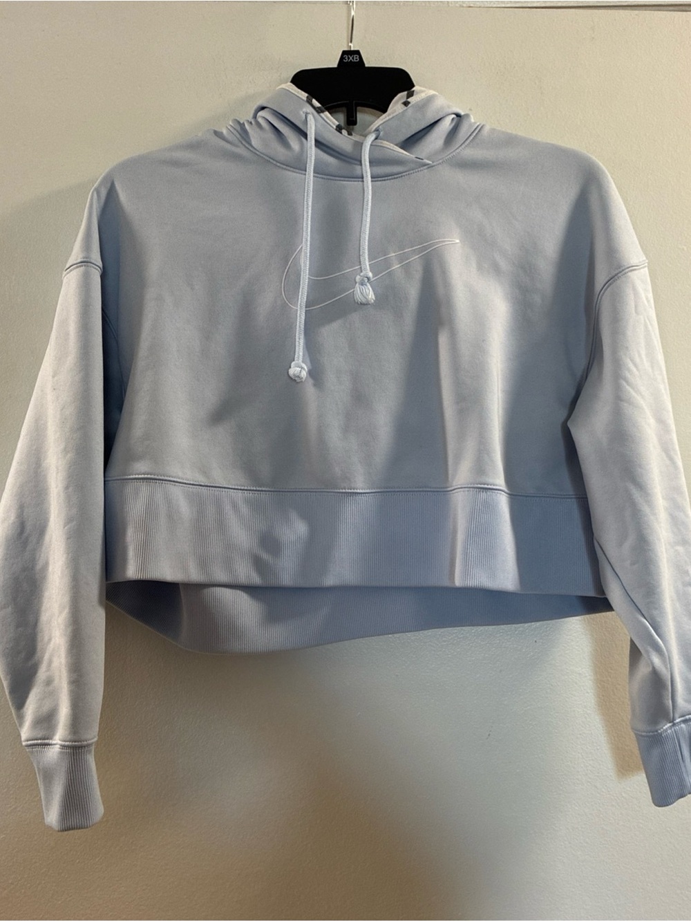Nike Pale Blue Cropped Hoodie with Embroidered Swoosh
